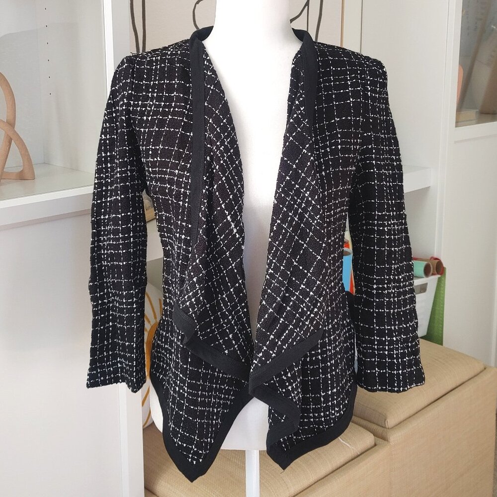 FOREVER21 Black White Tweed Open-Front Lightweight Sweater Blazer Jacket - Small